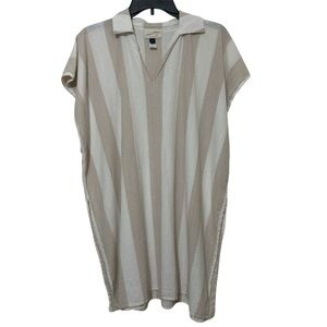 Universal Thread Striped Cotton Popover Tunic Dress Cover-Up OSFM | Beige White